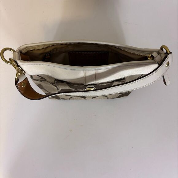 Coach Brown Monogram with White Leather Small Shoulder Purse 11688 - Picture 3 of 8